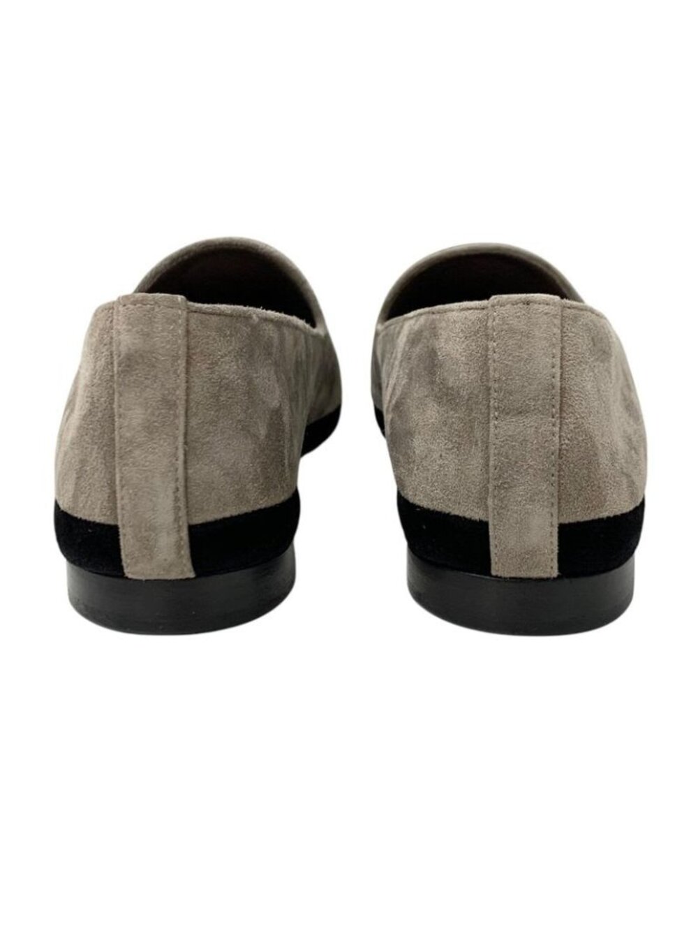 Chanel Flat Shoes Suede Gray Black Gold Coco Mark Loafers - Picture 5 of 10